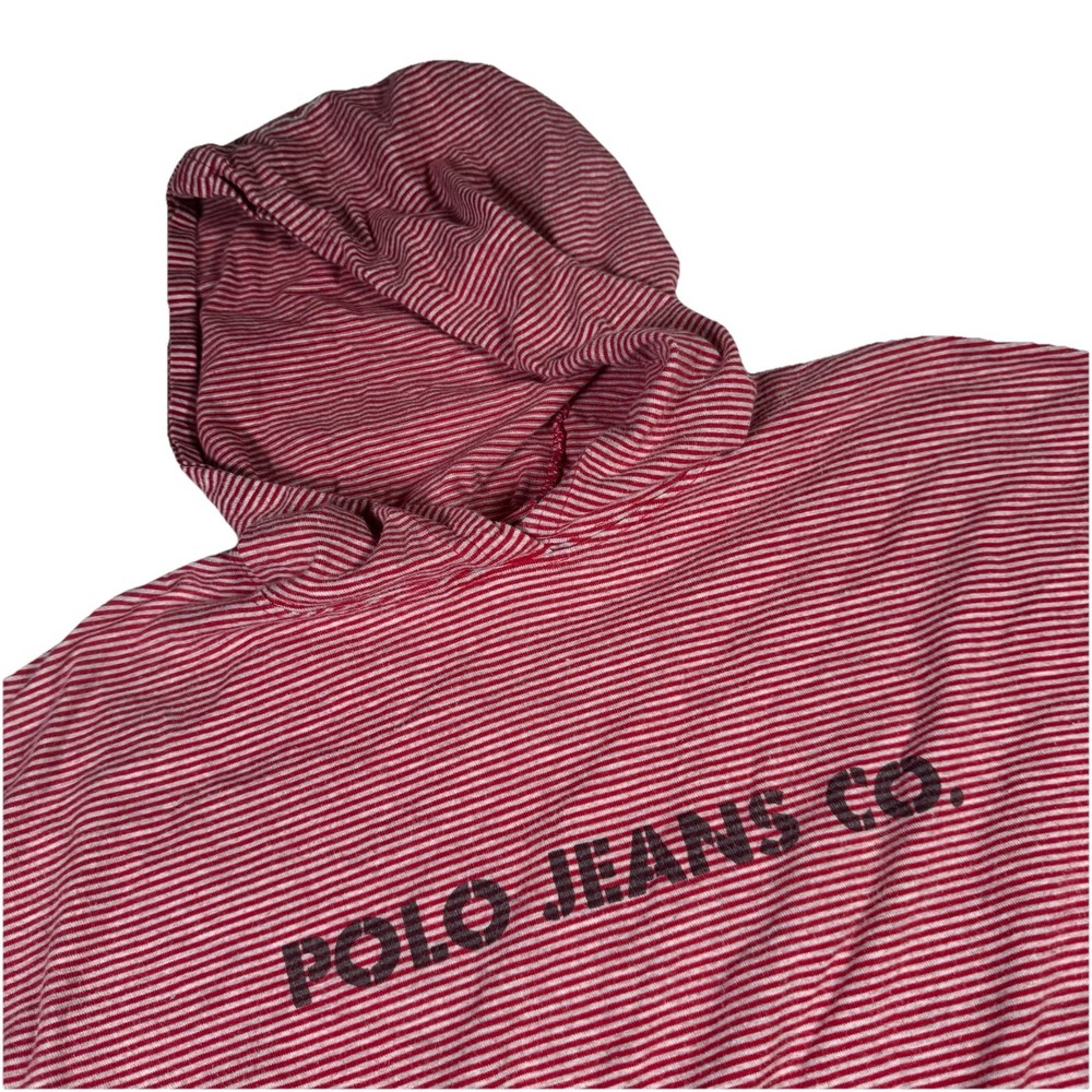 Polo Jeans Co Ralph Lauren Hoodie Women XL Red Striped Long Sleeve Tee Retro Y2K